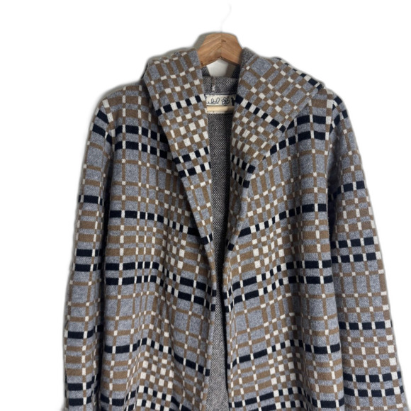 Field Flower Coat Womens XS S Brown Gray Plaid 100% Wool Hooded Jacket Pockets - Picture 3 of 13